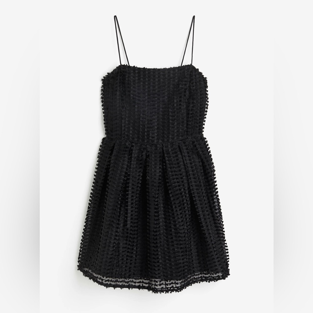 H&M Women’s Black Textured Mini Party Dress Spaghetti Strap Size Small